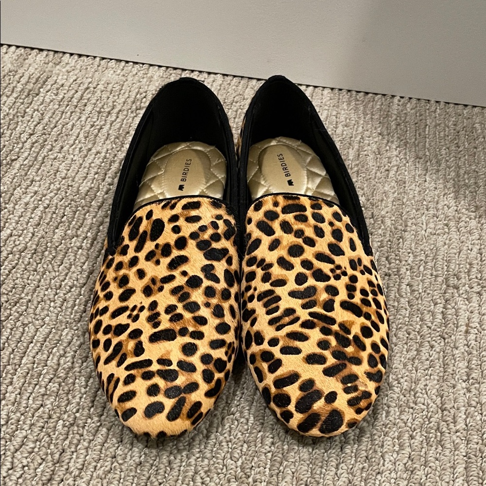Never worn Birdies leopard print loafers size 10